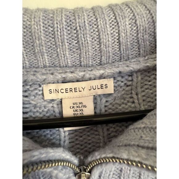 Sincerely Jules Womens Blue Chunky Partial Zip Pullover Cable Knit Sweater sz XL - Picture 4 of 6